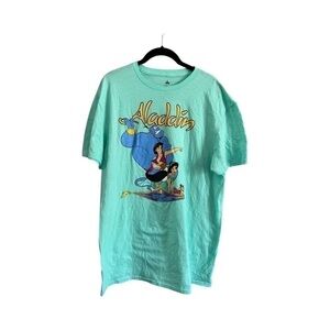 Disney Aladdin Womens Graphic T-Shirt Blue Short Sleeve Cotton Large